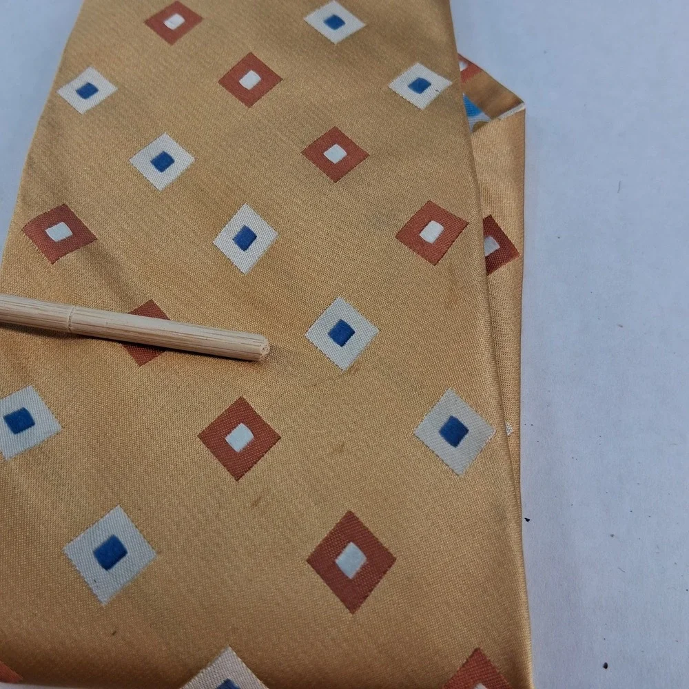 City of London Tie Mens OS Gold Geometric Squares Silk Polka Dot Lining Classic